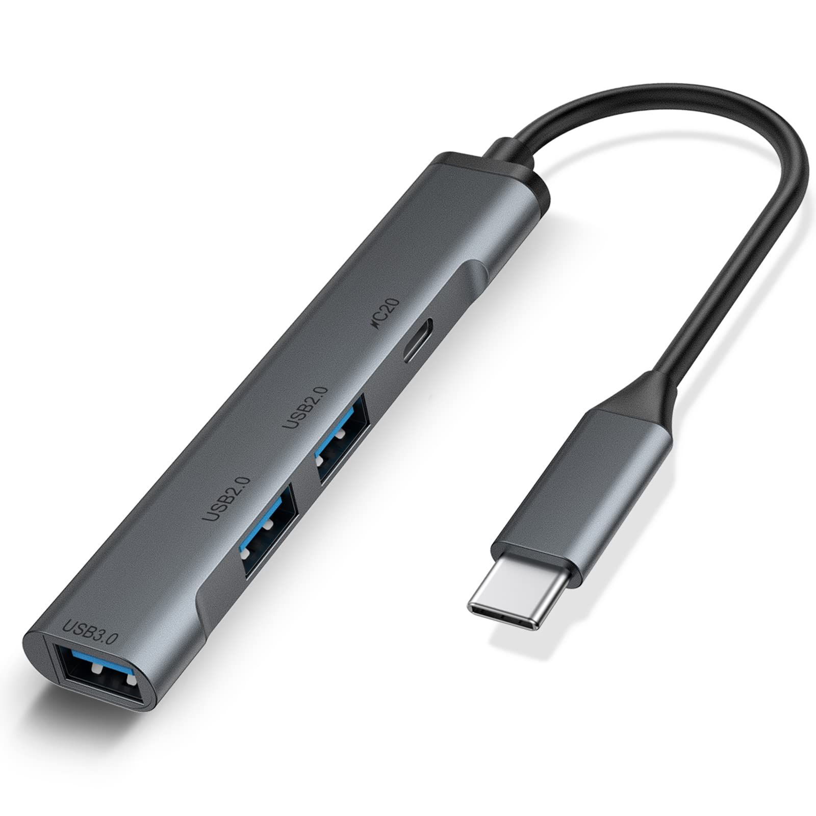 usb-c ハブ スリムタイプ type-c usbハブ usb2.0/3.0ポート 増設 タイプc hub usb c 変換アダプター PD 100W 快速充電 macbook アクセサリー(Cポート付き4in1)