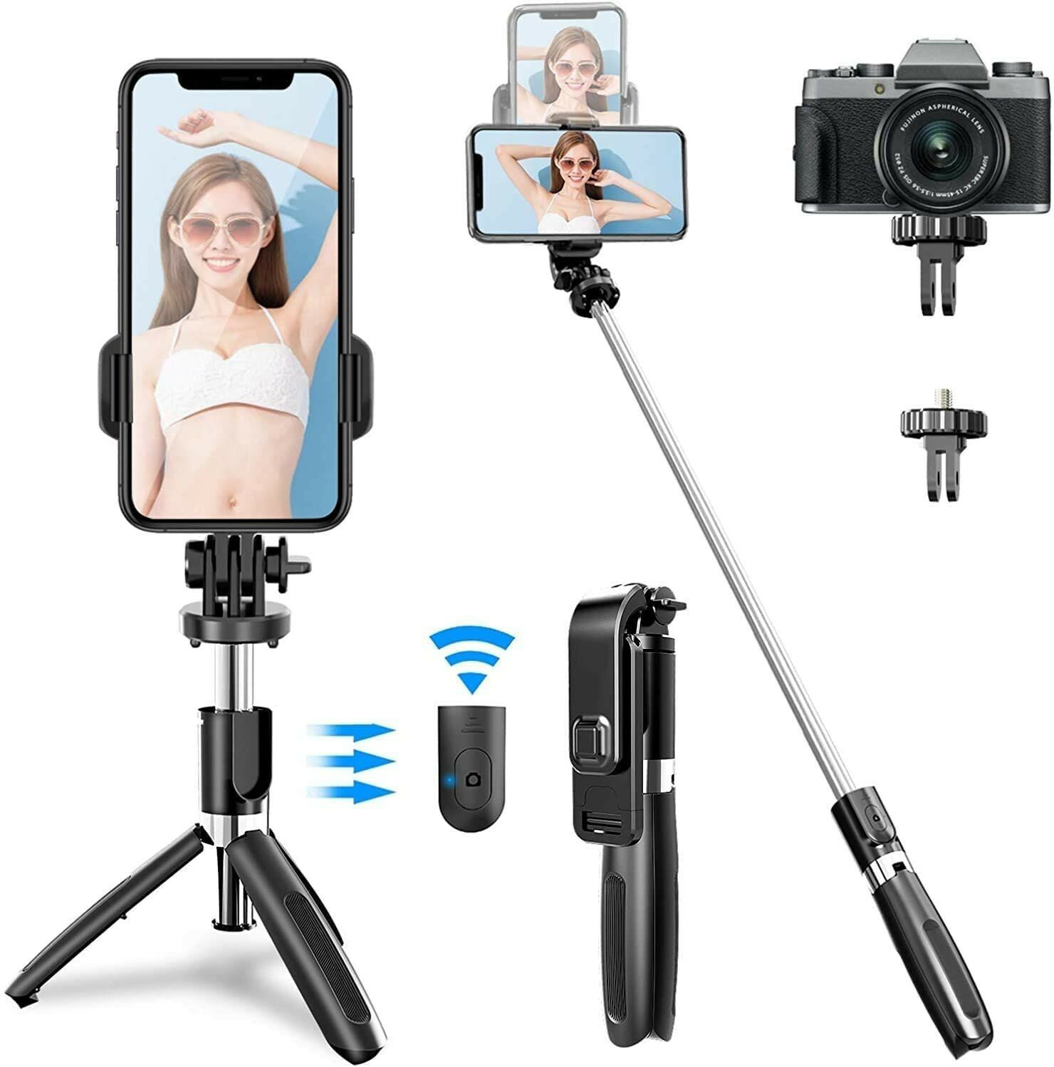 自撮り棒 Bluetooth 三脚 一脚兼用 【スマホ＆カメラ兼用 リモコン分離式】 セルカ棒 iphone gopro 無線 360°回転 7段階伸縮 小型 軽量 コンパクト 多機能 雲台 卓上 ミニ 保存袋と日本語説明書付きHuawei