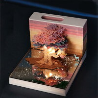 3D カレンダー 2024 ライト付きメモパッド、紙彫刻アート桜の木 DIY メモメモ帳 11...