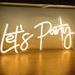 「レッツパーティー」ネオンサインバーレストランホーム集まりパーティーバレンタインデーエンゲージメントバンケットデコレーション調光可能なアートウォールデコレーションLEDライト56x22cm (Let's Party)