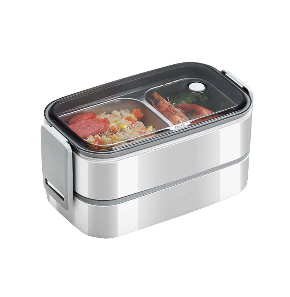 ステンレス弁当箱 おべんとうはこ 保温弁当箱 分格デザイン 滑り防止 大容量 抗菌 密閉 漏れない 電子レンジ対応 二層 サラリーマン 携帯便利 容量750+600ml 重量565g 頑丈のサムネイル