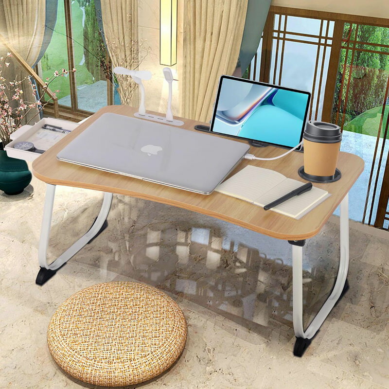 テーブル ベッドテーブル 折りたたみテーブル USB充電機能付き 多機能 軽量 ミニテーブル 軽量 座卓 食事 勉強 ピクニック キャンプ ソファ、ソファー、リクライニングチェアなどに最適