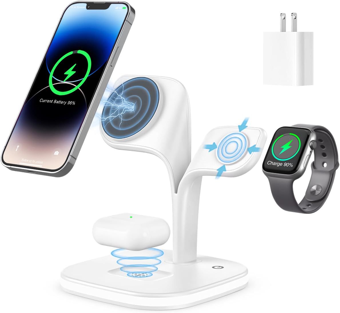 3in1ワイヤレス充電器 マグセーフ充電器 充電 ワイヤレス magsafe交換性 同時にiPhone/Apple Watch/Airpodsに充電 iphone 15/14/13/12/pro/plus/pro max/mini充電用に 充電ステーショ