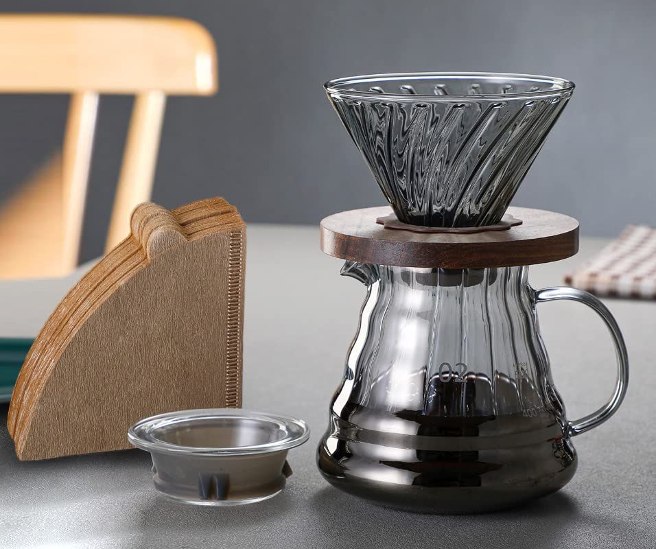 コーヒーサーバー ドリップコーヒーサーバー ハンドドリップコーヒーサーバー 耐熱、耐寒性 高ホウ素シリカガラス材料 無毒、無味 (600ml, 透明グレー)