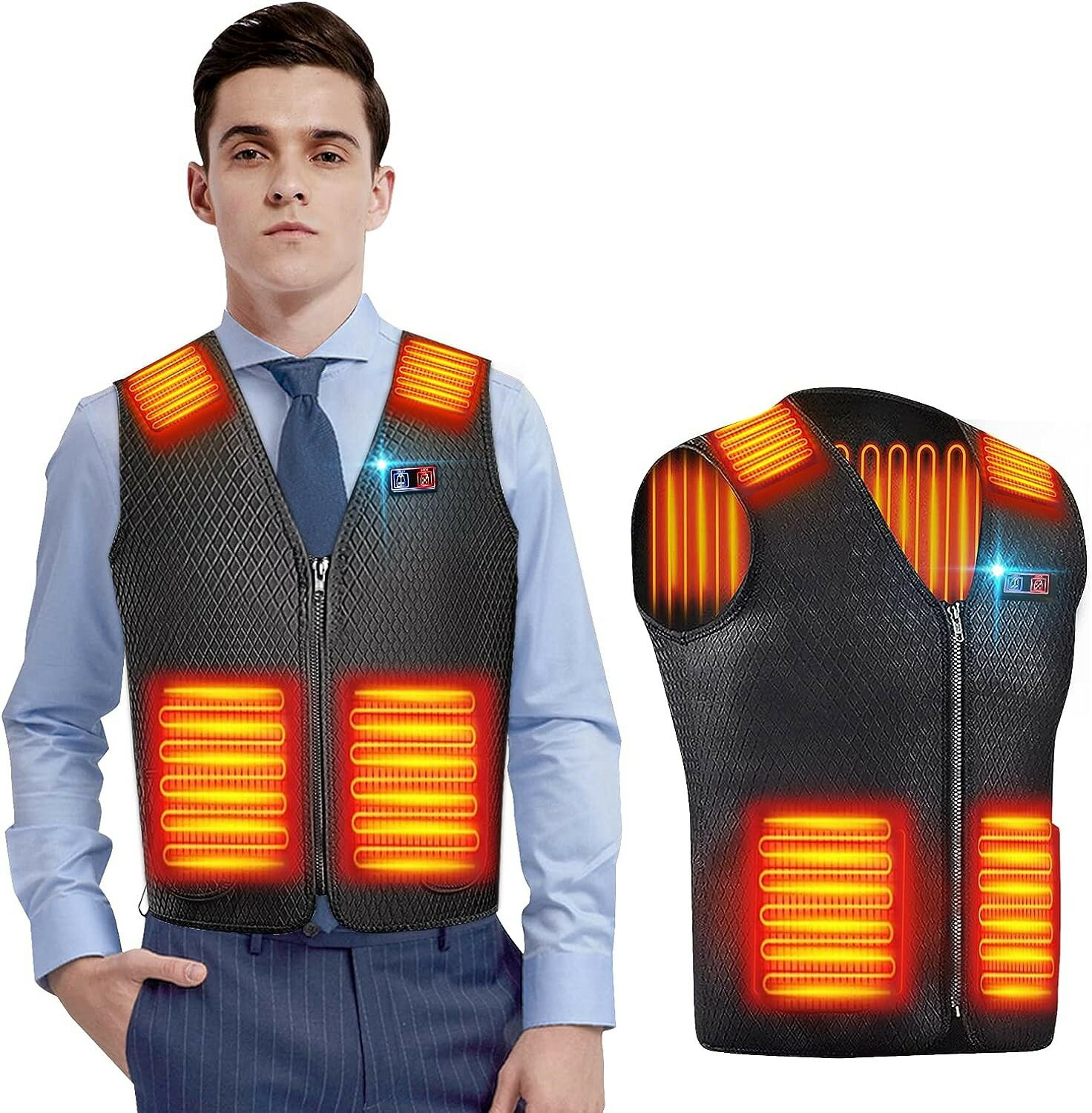 電熱ベスト バッテリー付き 加熱ベスト 日本製ヒーター採用 7箇所発熱 速暖 独立設定 3段階温度調整 USB給電 防寒ベスト ヒーターベスト 男女兼用 洗える...