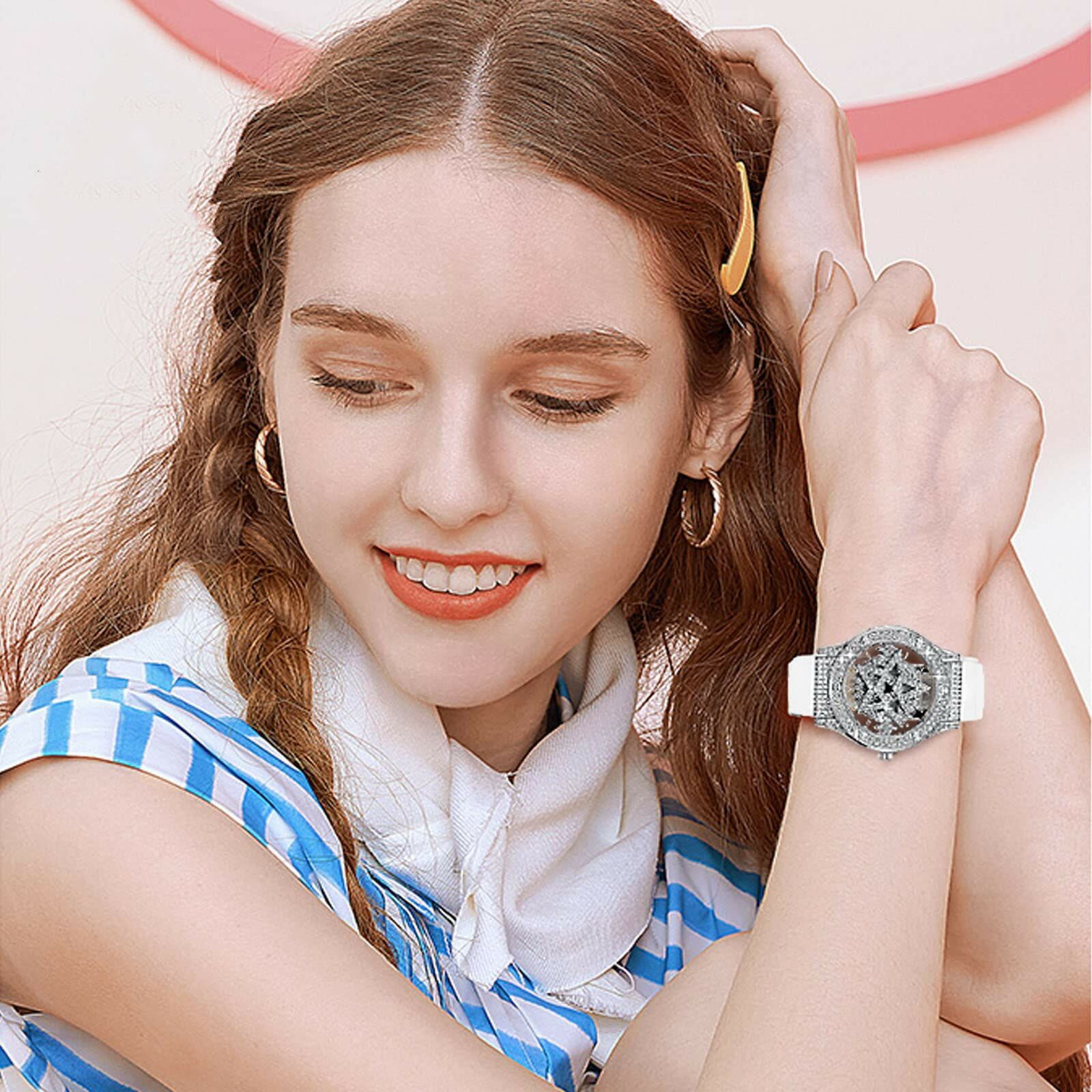 腕時計 レディース おしゃれ 星文字盤 キラキラ 回転可能 可愛い 日本製ムーブメン 女性 時計 防水 30M クオーツ ウオッチ アナログ表示 カジュアル プレゼント 誕生日 母の日 ホワイト