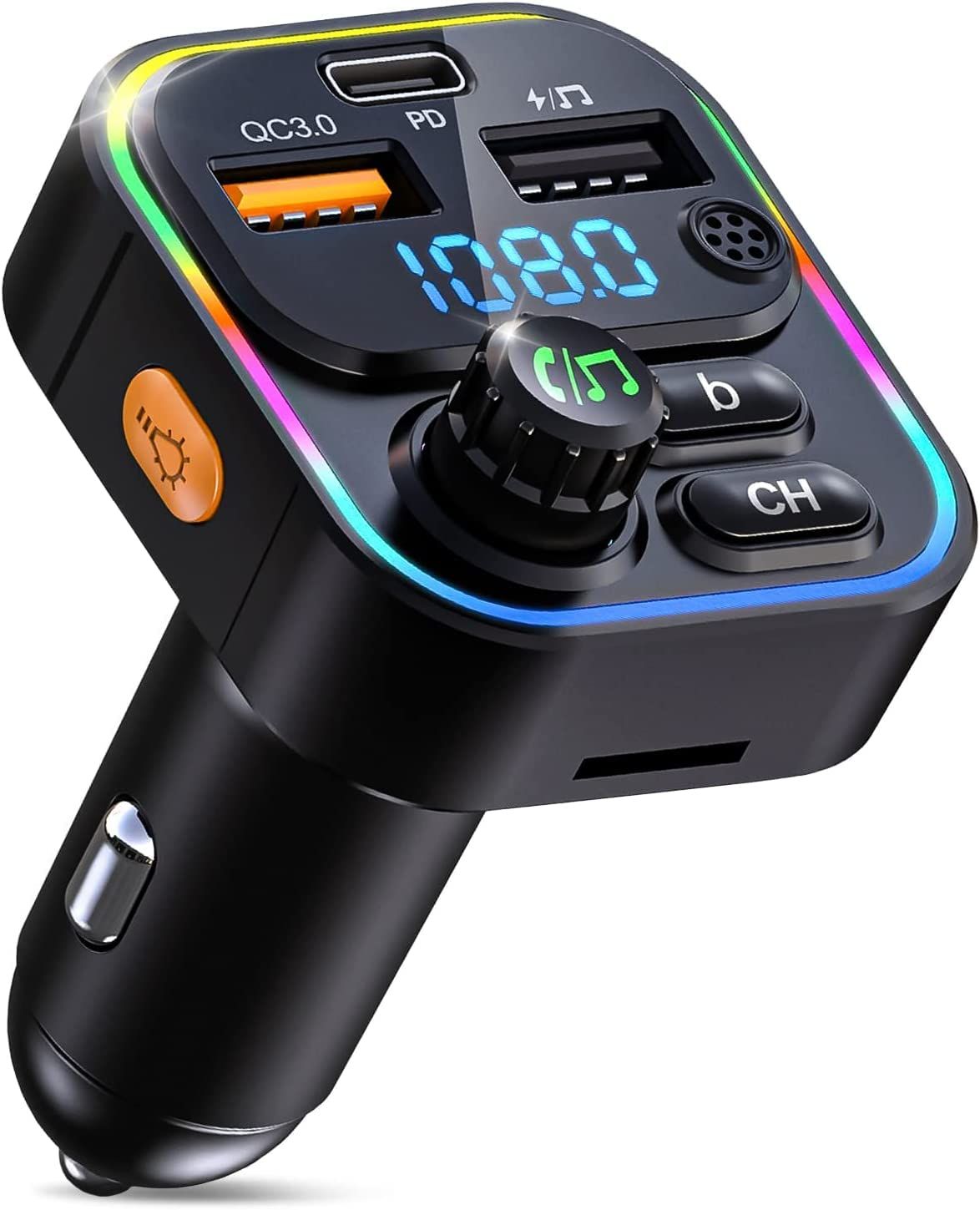 FMȥ󥹥ߥå Bluetooth5.0 ֺܽŴ FM transmitter ں 㡼㡼 ϥ󥺥ե꡼ Ű¬ microSD USBб 12-24V֤Ŭ դ 7Ѵ饤 ǥɽ