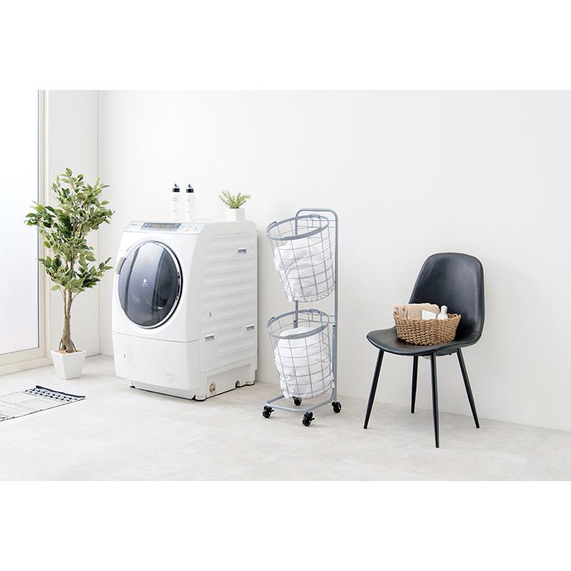 Rakuten - ランドリーワゴン キャスター付き 2段 バスケットラック スチール ワイヤーラック 収納ワゴン ランドリー収納 おしゃれ 北欧 ニュアンス