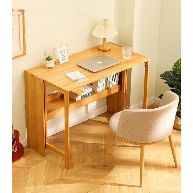 折りたたみデスク テレワークデスク 省スペース 多機能テーブル 机 収納ラック付きデスク 竹製　ナチュ..