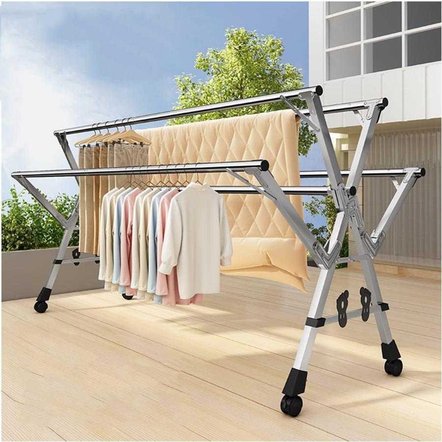 Rakuten - ふとんほし 屋外 ステンレス 倒れない 伸縮式 折りたたみ式 ものほしざお 屋外 室内 ベランダ 風に強い 錆びない 、布団干し 物干しスタ