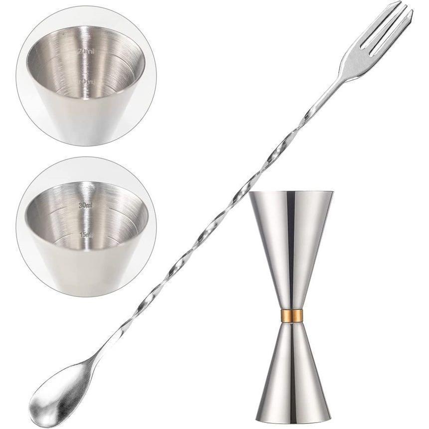 ジガーカップ 目盛り付き メジャーカップ 30ml/45ml バースプーン マドラー カクテル メジャーカップ ..