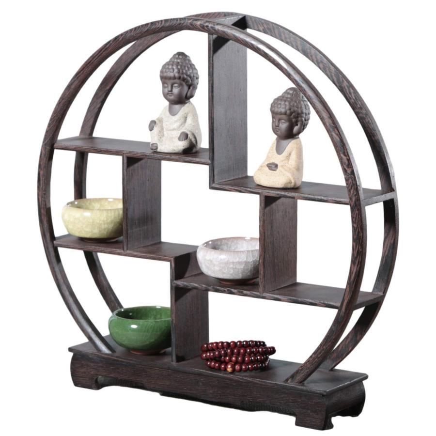 木製 アンティーク 調 飾り棚 ラック 香炉台 瓶台 花台 盆栽台 珍品棚 中国茶器 オブジェ