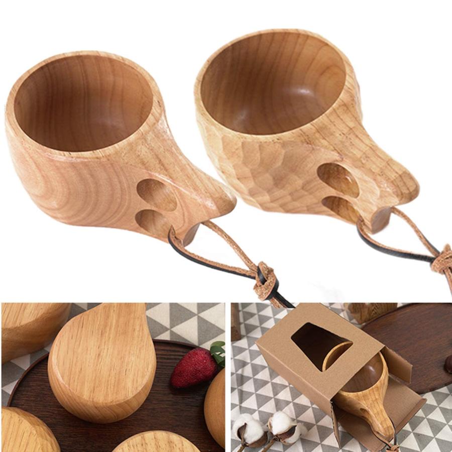 手作り木製コップ 北欧天然木カップ ポータブル木製カップ 和風木製マグ ゴム木マグ ウッドキャンプ登..