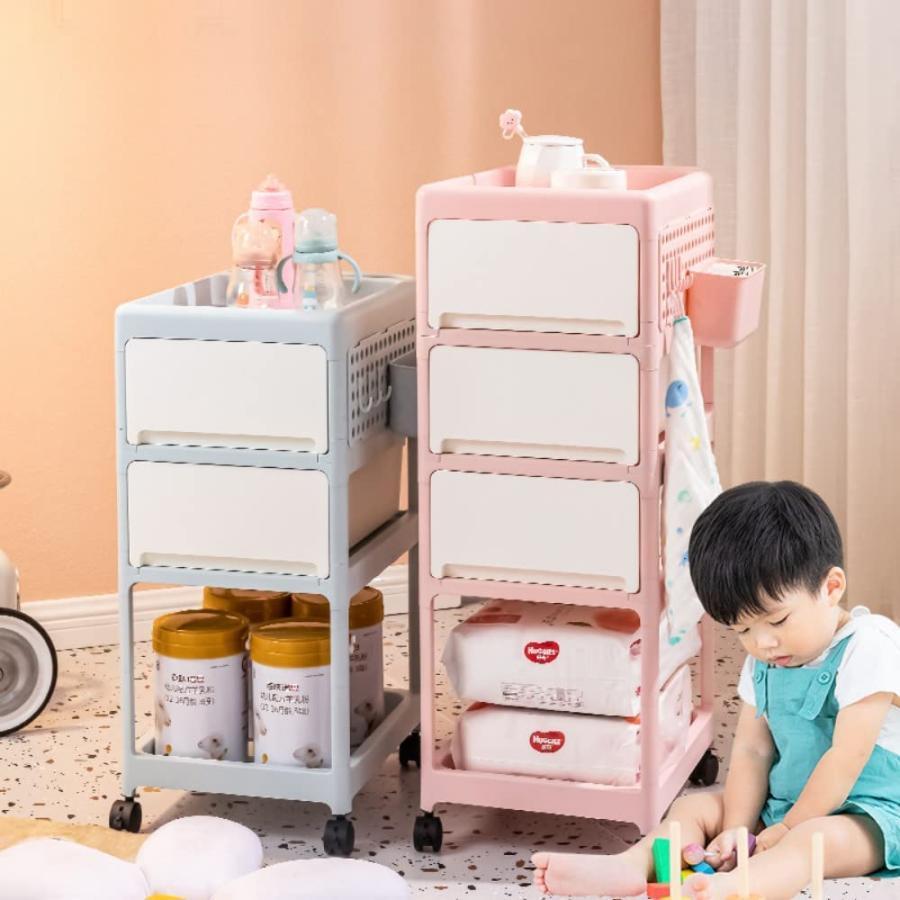 収納カート キャスター付き ベビー用品収納ラック 4段 オムツ収納 おもちゃ収納 ベ...