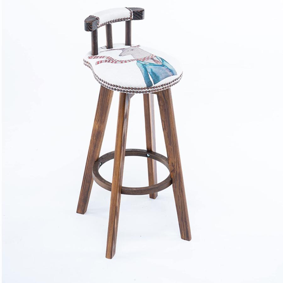 朝食ハイバースツールソリッドウッドリネンバースツール360°ロータリーバースツールレトロラウンドハイ..