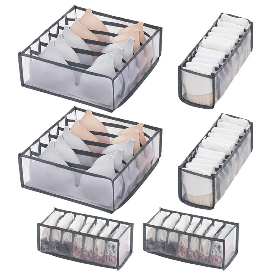 下着収納ボックス 6個セット 仕切り付き 洗える 折り畳み式 下着 靴下 ネクタイ 型崩れ防止