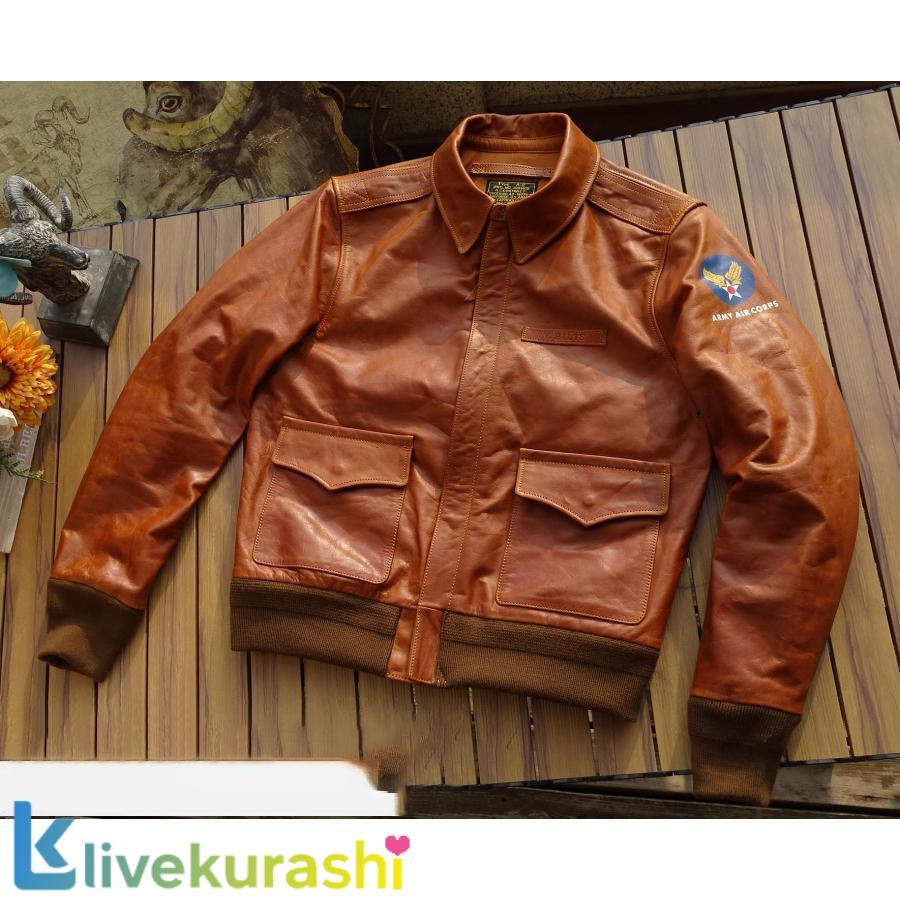 超人気☆復刻30's USAF TYPE A-2 フライトジャケット ブラック タンニンなめし 染料仕上げ オイルレザー..