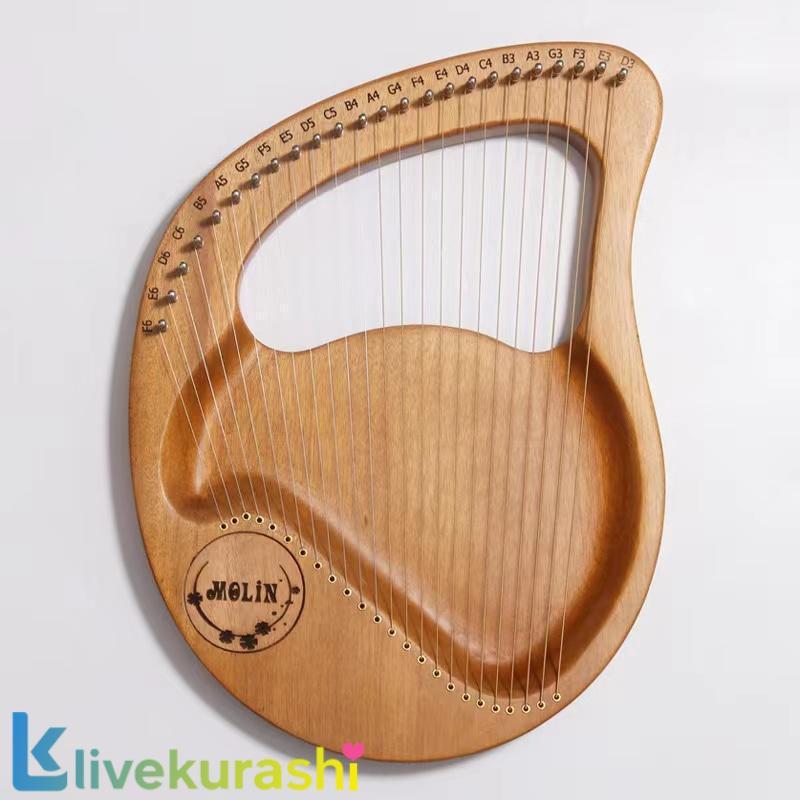 木製ライアーハープ 24弦 金属弦 竪琴ハープ 弦楽器 ハープ 楽器初心者向け 心癒され音色 入門楽器 操作簡単 付き 子供 ギフト子供用 成
