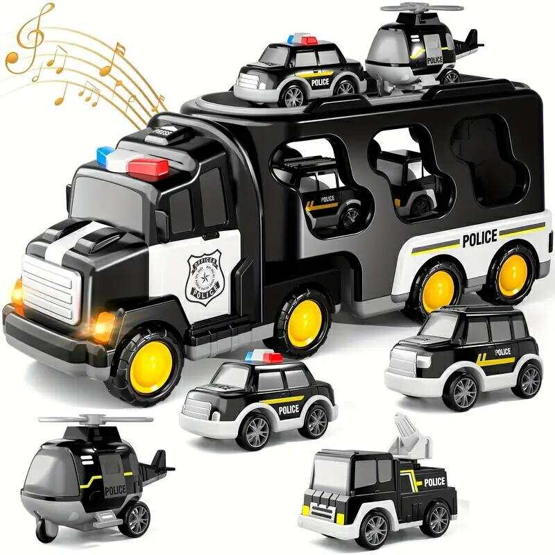 子供向け警察トラックのおもちゃ、5 In 1 トラック摩擦力おもちゃの車、クリスマス、ハロウィン、感謝祭のギフト