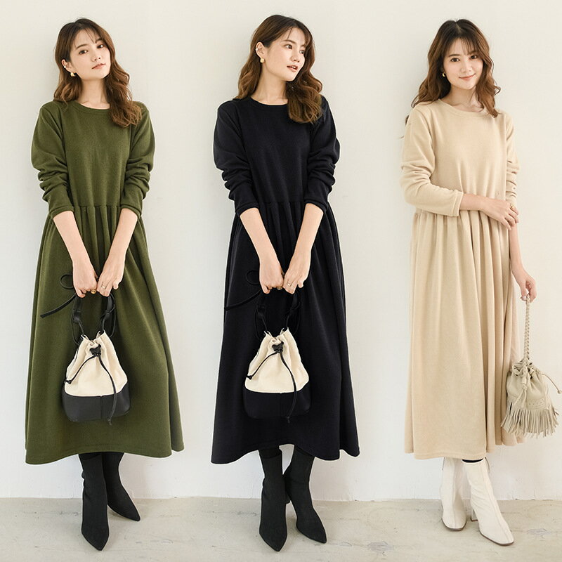 ワンピース きれいめ ロングワンピース 秋冬 無地 ニットワンピース ロング おしゃれ ドッキングワンピース ワンピ ロング ワンピース