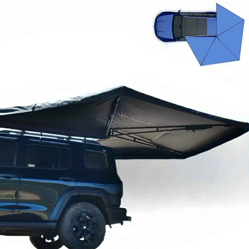 車 カーサイドテント 270°展開カーサイドタープ カーサイドタープ 車用 カーサイドオーニング サンシェード オフロード車 SUV MPV 用屋外格納式オーニング 車中泊 アウトドア 設営撤収簡単 照明付き,二骨架,2M