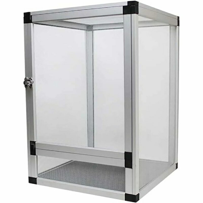 爬虫類飼育ケージ - 両生類・爬虫類に最適な高機能ケージ！アクリルとメタルメッシュの組み合わせ、繁殖用ボックス付き、組み立て簡単、植物造園対応、通気性と透明性に トカゲ・クモ等用飼育容器