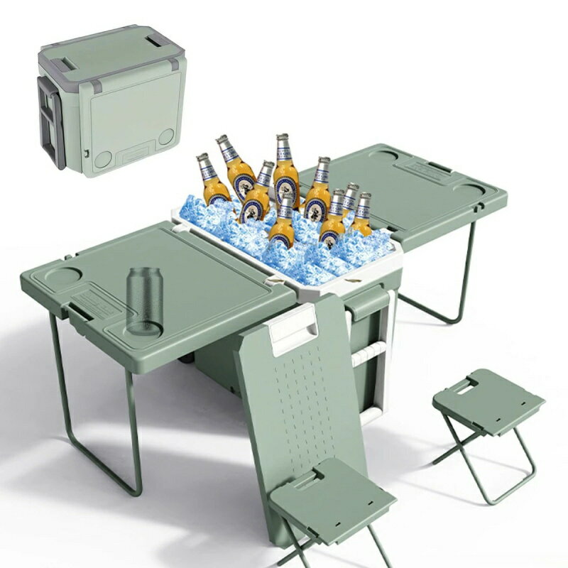 クーラーボックス 大型 32L 折りたたみ テーブル＋椅子2脚 48時間保冷 3時間保温 多機能 ポータブル 食..