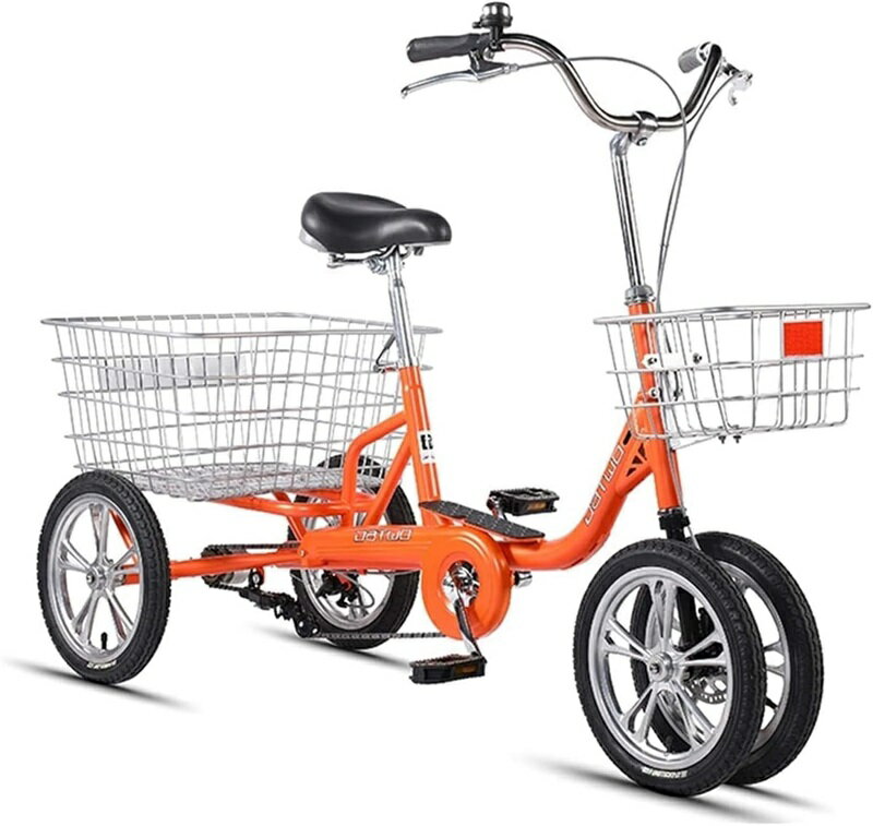 14インチ三輪自転車 高齢者用 三輪クルーザーバイク リ座席高さ調節可能 アショッピングバスケット付き..