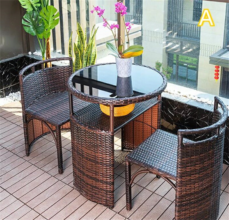 ガーデンテーブルセット 3点セット 高級人工ラタン ガーデンチェア テーブル 創造性ガーデンファニチャ..