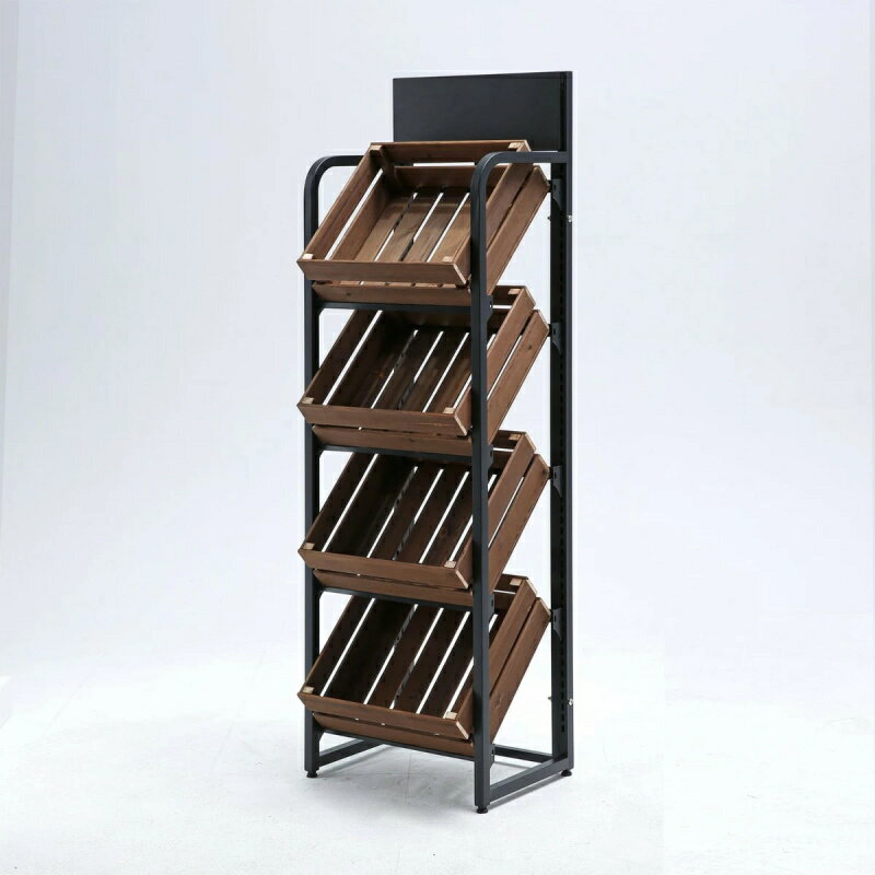 青果 野菜 フルーツ パン販売 多機能フレーム キッチン 棚 ラック 木製 斜めシェルフ 組立簡単 ディス..