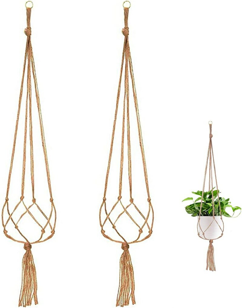 Rakuten - 麻縄 植物ハンガー 植木鉢 ハンギングプランター プラントハンガー マクラメ 紐 吊り下げ ロープ 観葉植物 織り鉢植え 鉢植え用 屋外 屋内植物ハンガー