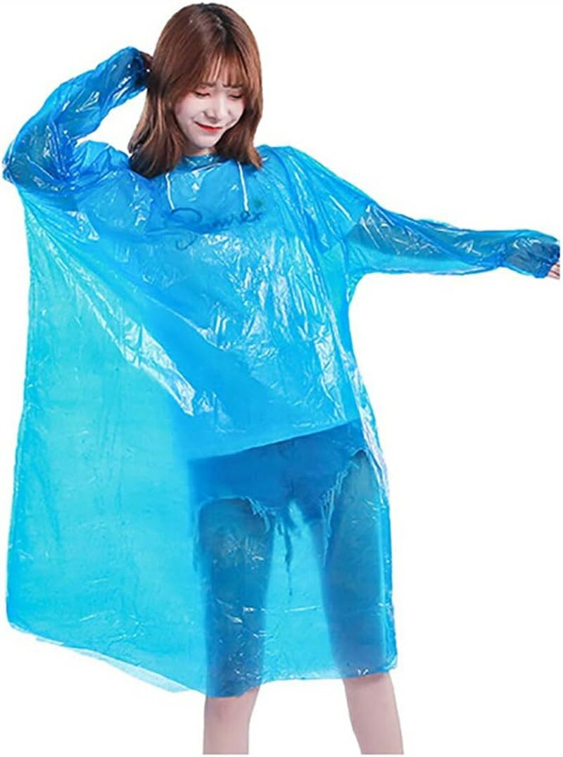 レインコート 3個セット 使い捨て ポンチョ 防雨 緊急 レインコート ドローストリング フード付き Tシャツ スタイル 屋外 厚手 レインウェア ブルー 津波 自身 災害用 防災
