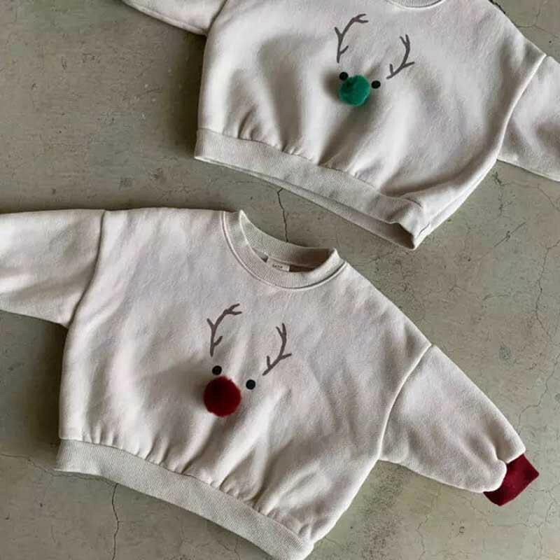 【8%ОFFクーポン配布中!】秋冬 韓国風 クリスマスTシャツ 鹿の角プリント ポンポン...