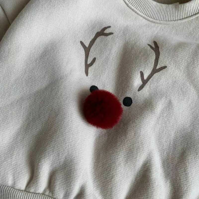 【8%ОFFクーポン配布中!】秋冬 韓国風 クリスマスTシャツ 鹿の角プリント ポンポン...