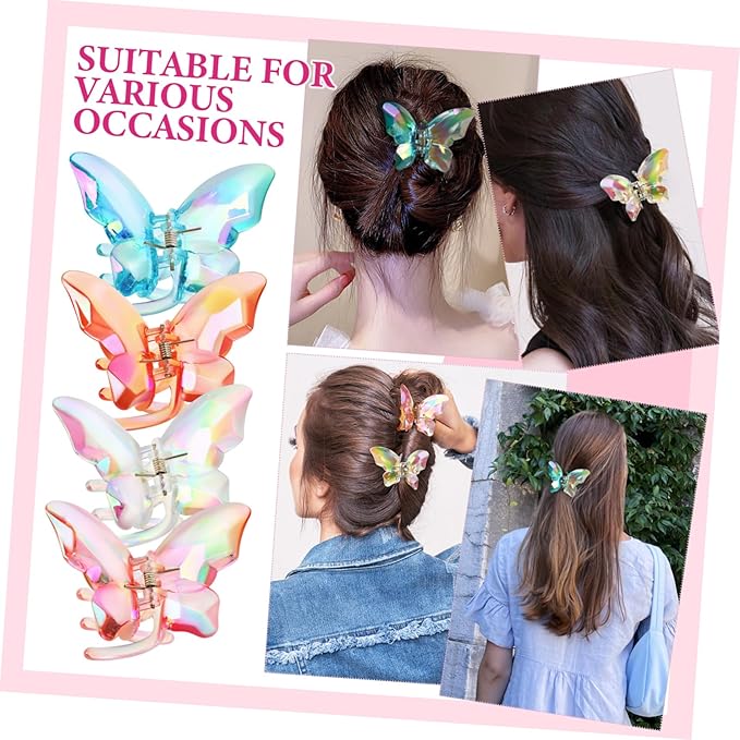 VanTiPの蝶のカラフルなクリップ 女の子のための蝶のヘアクリップ カラフルな蝶のクリップ 太い髪用の大きな爪クリップ. 髪の滑り止め用蝶ジョークランプ バタフライクリップ プラスチック｜アングル2