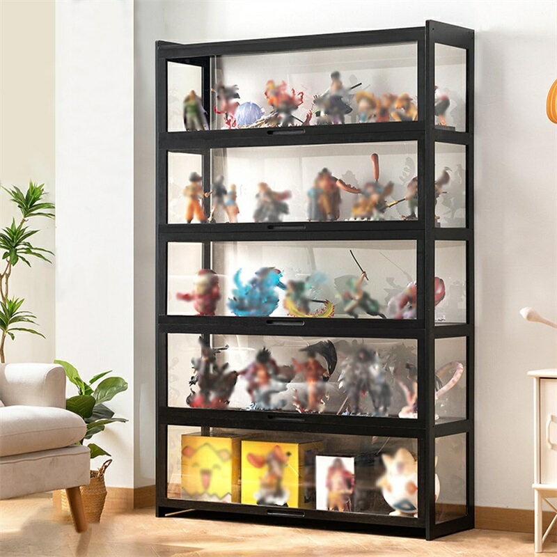 コレクションケース 新しい厚くする 五層長さ90cm フィギュアケース 竹枠 アクリル ショーケース コレクションキャビネット コレクションボード ガラスケース フィギュア グッズ 大容量のストレージ コレクションラック（木の色）