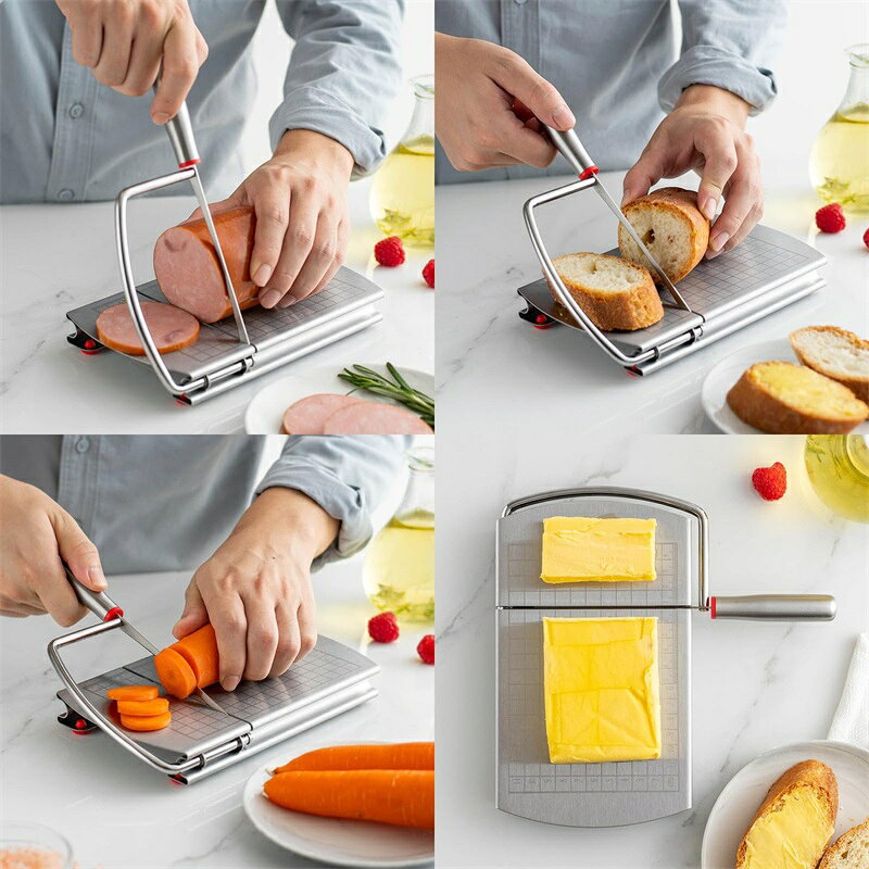 VanTiPのチーズスライサー 多機能 ポータブルスライスチーズカッター ステンレス製 バターカッター チーズハムバターカッター 家庭用ハム切断ツール キッチン ガジェット ブロックチーズ/バター/果物/野菜/豆腐/ハム/ソーセージをスライスするためのキッチン用品 家庭用 業務用｜アングル2