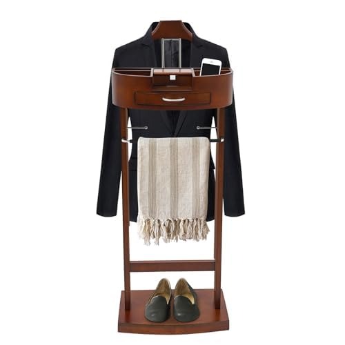 スーツラック ハンガーラック 洋服掛け おしゃれ 木製バレットスタンド 省スペース シャツやスーツジャケット用のハンガー スラックス ズボン 洋服ラック 洋服掛け コート掛け クルミ