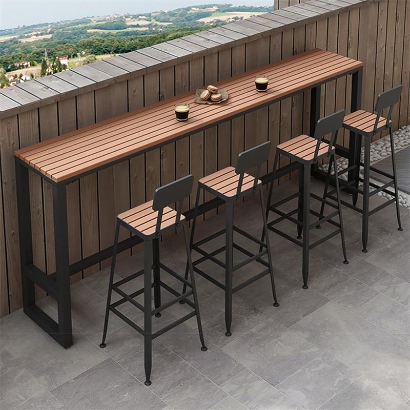 ベランダ テーブルセット 5点セット カウンターテーブル カウンターチェア 屋外 ダイニングテーブル カフェテーブル ガーデンファニチャー 屋外テーブル プラスチック製の木製のテーブルトップ 金属フレーム 屋内/屋外 防水性と耐日光性