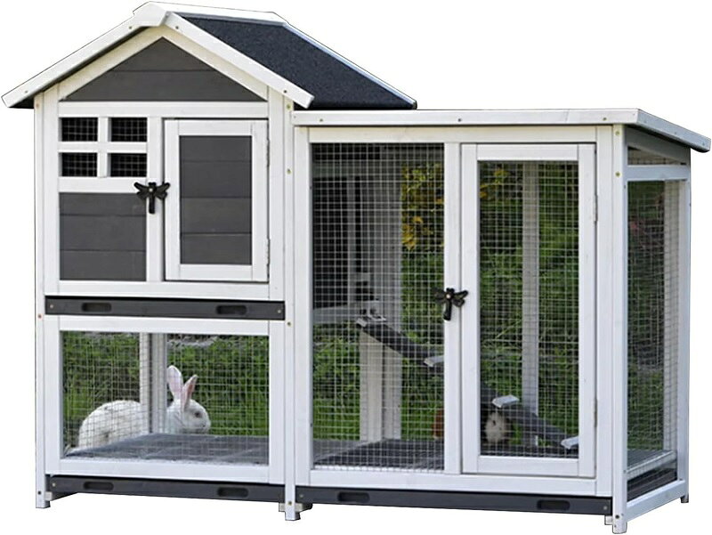 鶏小屋 屋外チキンコープ マルチレベル耐候性鶏舎 巣箱付き1200*630*950mm木製家禽ケージ ラン ランプ 金網 取り外し可能な底 丈夫で丈夫 水で洗える組み立て簡単 鶏用ケージ Gray