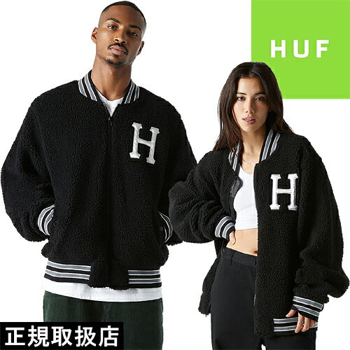 楽天7-SEVEN-HUF ハフ SHERPA VARSITY JACKET シェルパ バーシティ ジャケット JK00379HO22 OUTER アウター TOPS トップス BOA ボア スタジャン 長袖 PRESENT プレゼント GIFT ギフト BLACK ブラック ストリート 男女兼用 定番 人気 即日発送 翌日配達 正規取扱店 正規品 送料無料