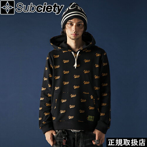 Subciety サブサエティ PATTERNED PARKA - GLORIOUS - パターンド パーカー グロリアス SBF7833 TOPS トップス HOODIE フーディー PULLOVER プルオーバー LOGO ロゴ BLACK ブラック XL プレゼント ギフト ストリート 男女兼用 即日発送 翌日配達 正規取扱店 正規品 送料無料