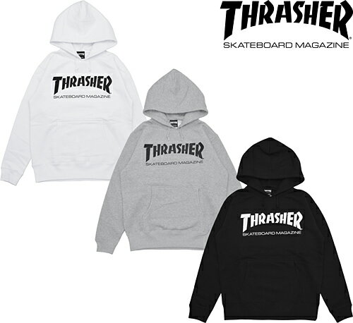 THRASHER スラッシャー MAG LOGO HOODIE マグ ロゴ フーディー TH8501 PARKA パーカー PULLOVER プルオーバー TOPS トップス 長袖 PRESENT プレゼント GIFT ギフト BLACK GRAY WHITE M L XL ストリート 男女兼用 定番 人気 即日発送 翌日配達 正規取扱店 正規品 送料無料