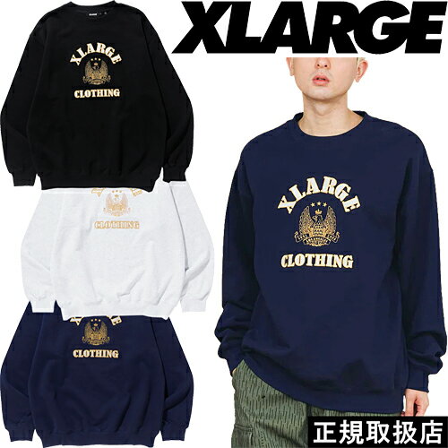 XLARGE エクストララージ EAGLE EMBLEM CREWNECK SWEAT 101231012019 イーグル エンブレム クルーネック スウェット TOPS トップス トレーナー OG ゴリラ ロゴ 刺繍 シンプル BLACK ブラック ASH アッシュ NAVY ネイビー M L XL 即日発送 翌日配達 正規品 送料無料