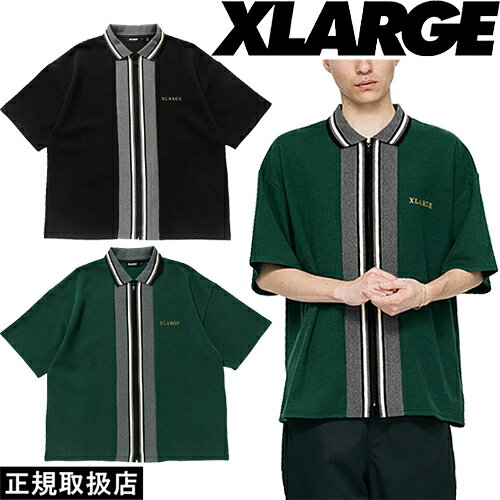 XLARGE ȥ顼 KNIT ZIP UP SHIRT 101232014007 ˥å å å  Ⱦµ TOPS ȥåץ եʡ ݥ OG    ץ쥼 ե BLACK ֥å GREEN M L XL  ¨ȯ ã ̵