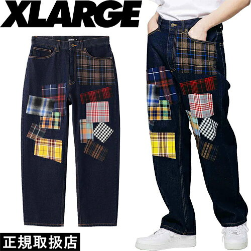 XLARGE エクストララージ PIECED WORK DENIM PANTS ピースド ワーク デニム パンツ 101223031008 ズボン BOTTOMS ボトムス JEANSジーンズ パッチワーク INDIGO インディゴ 32 34 36 OG GORILLA LOGO オージー ゴリラ ロゴ 男女兼用 人気 即日発送 翌日配達 正規品 送料無料