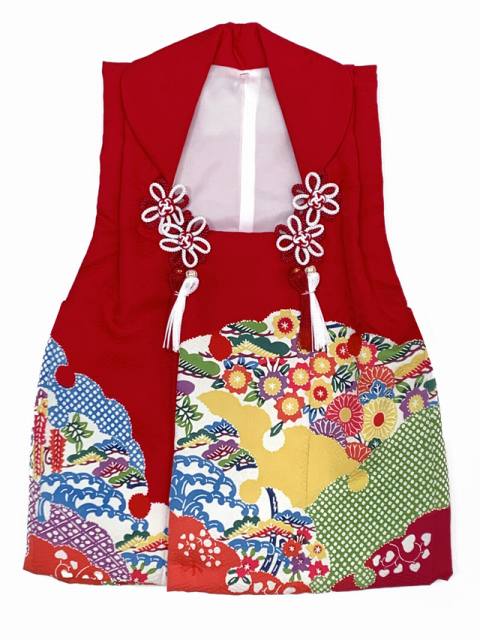 七五三 3歳 女の子 和染紅型 栗山吉三郎 正絹 被布コート 単品 日本製「赤系、京紅型」HHFK-01 2