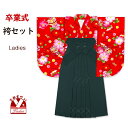 卒業式 袴セット 女子用 大学生 長丈の二尺袖着物 小振袖 無地袴(M/Lサイズ) 2点セット 合繊「赤、鈴と椿」DNK2424DMG(4)
