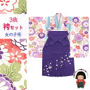 こども袴セット 3歳 女の子 合繊 三つ身の着物(揚げ加工済)&刺繍袴セット「水色、菊」OB3K-2408msm3