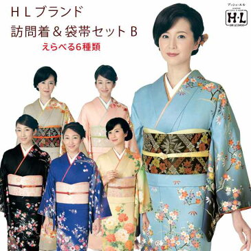 訪問着セット H・L(アッシュ・エル) ブランド 訪問着 袋帯 2点セット フリーサイズ「寒色系」HLHb